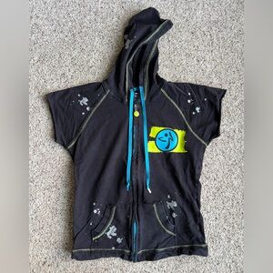 Zumba Fitness Black One-Piece Hoodie with Blue Trim and Yellow Graphic